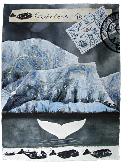 Eubalena #2 - collage e acquarello su carta Khadi