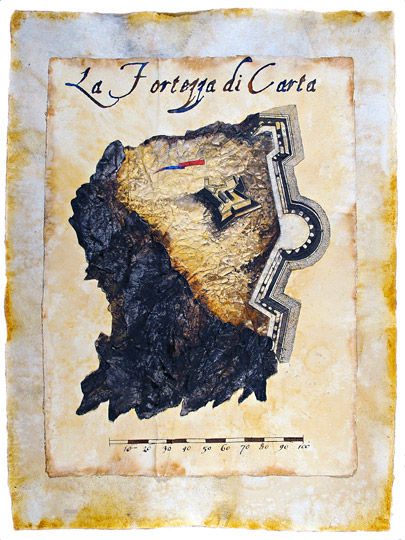 La Fortezza di Carta - collage e acquarello su carta Khadi