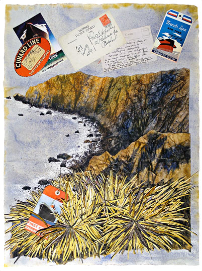 Le Voyage - collage e acquarello su carta Khadi