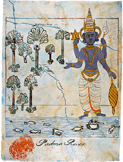 Padma River - acquarello su carta Khadi