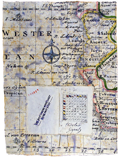 Signals - collage e acquarello su carta Khadi