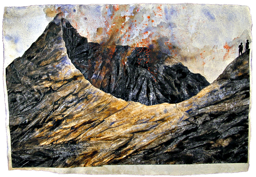 Cratere - collage e acquarello su carta Khadi