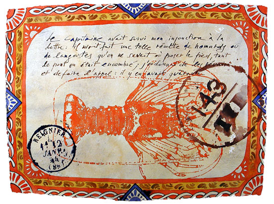 Langouste - acquarello su carta Khadi