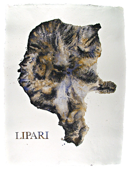 Mappa di Lipari - acquarello su carta Khadi