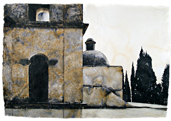 Santa Maria delle Grazie, Lipari - acquarello su carta Khadi