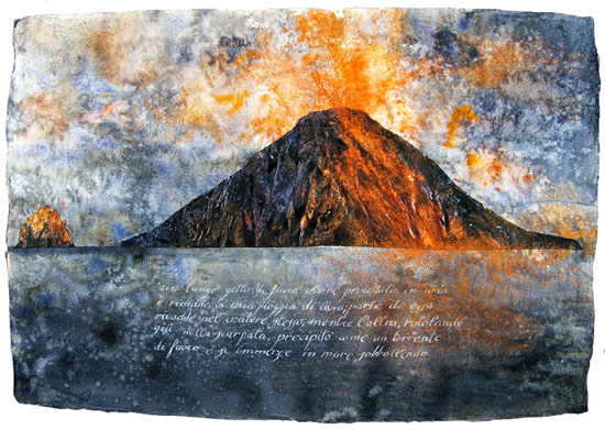 Sciara del Fuoco #2 - acquarello su carta Khadi