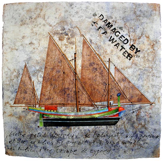 Speronara #2 - collage e acquarello su carta Khadi